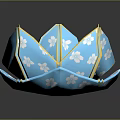 Blue Lotus Shaped Decorative Household Item with White Floral Patterns and Gold Trim