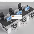 Modern Office Desk and Chair Set With Multiple Computer Screens and White Supports