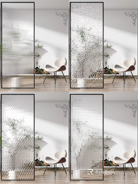 Textured Glass Room Dividers With Decorative Patterns For Modern Interior Design 3d model