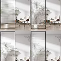 Textured Glass Room Dividers With Decorative Patterns For Modern Interior Design 3d model