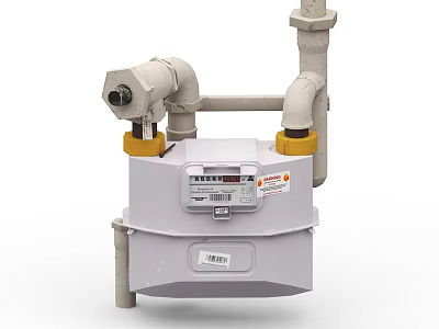 High Precision Industrial Gas Meter with Connected Pipes and Measurement 3d model