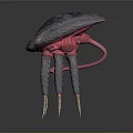 Mysterious Purple Gray Fantasy Creature Design With Dome Top Red Accents And Spiked Tentacles
