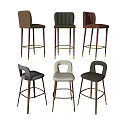 Modern Bar Stools With Metal Wooden Legs Beige Black Brown Upholstery Various Backrests