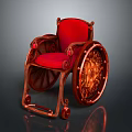 Classic Vintage Wooden Wheelchair With Red Seat And Ornate Carved Wheels