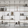 Modern Glass and Wooden Display Shelves with Decorative Vases Sculptures Books and Artworks