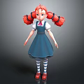 Game And Movie Character With Red Pigtails Blue Pinafore White Shirt Striped Socks Red Shoes