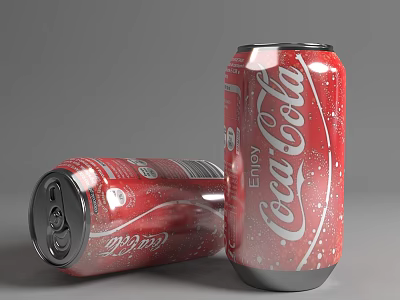 Coca Cola Drink Two Cans One Standing One Lying Red Packaging Featuring Enjoy Text 3d model
