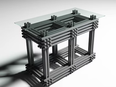 Modern Coffee Table With Glass Top And Interlocking Metal Frame Structure 3d model