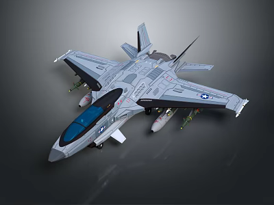 Modern Military Fighter Jet With Gray Body Blue Canopy and Underwing Missile Attachments 3d model