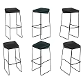 Six Modern Black And Blue Bar Stools With Metal Frame And Square Seats