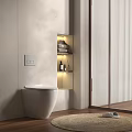 Modern Bathroom Interior With Wall Hung Toilet Built in Shelves LED Lighting and Round Rug