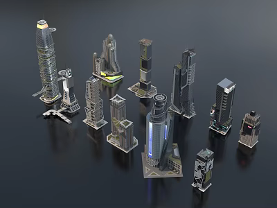 Various Modern Skyscraper Architecture Models With Glass Facades And Unique Structures 3d model