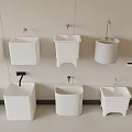 Wall Mounted and Floor Standing White Sinks with Modern Design and Faucets