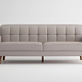 Light Gray Double Sofa With Square Tufted Backrest And Wooden Legs 3d model