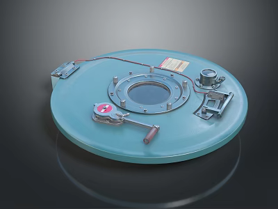 Industrial Blue Round Door With Viewing Window Metal Handle Latch Label And Mounting Brackets 3d model