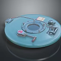 Industrial Blue Round Door With Viewing Window Metal Handle Latch Label And Mounting Brackets