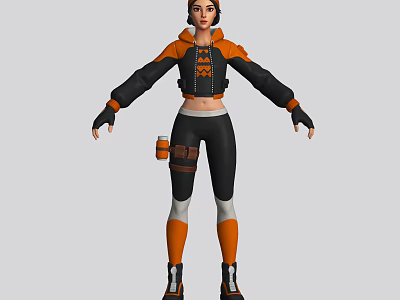 Game Movie Character in Orange Black Hoodie Jacket With Black Pants Orange White Boots 3d model