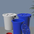 Plastic Trash Bins In White Blue And Red With Removable Lids