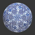Spherical Blue White Decorative Ornament Set With Fish And Grid Patterns For Home Decor 3d model