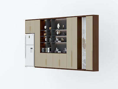 Modern Built in Wine Cabinet With Glass Doors Shelves Wine Glasses And Bottles 3d model
