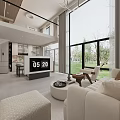 Loft Living Room With Large Windows And Modern Minimalist Decor