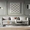 Modern Elegant Living Room With Gray Sectional Sofa Decorative Wall Art And Floor Lamp