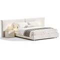 Modern Double Bed With White Bedding Pillows Upholstered Headboard Nightstand And Color Options