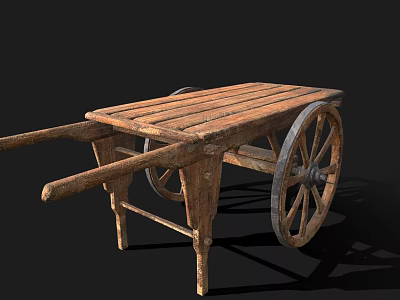 Vintage Wooden Cart With Plank Top And Sturdy Wooden Wheels Structure 3d model