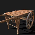 Vintage Wooden Cart With Plank Top And Sturdy Wooden Wheels Structure