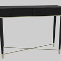 Black Dining Table with Two Drawers Black Legs Golden Cross Support And Golden Feet