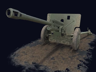 Vintage Green Cannon With Barrel Wheels And Protective Cabin On Dirt Ground Black Background 3d model