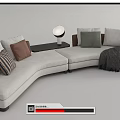 Modern Curved Beige Sectional Sofa With Colorful Pillows Throw Blanket And Side Table 3d model
