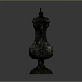 Antique Bronze Vase With Intricate Carvings On Classic Wooden Furniture Base