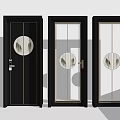 Modern Interior Hinged Doors With Black Frames Glass Panels And Circular Patterns 3d model