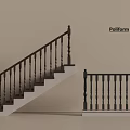 Wooden Staircase Railing and Platform Balustrade with Dark Brown Design on Light Background