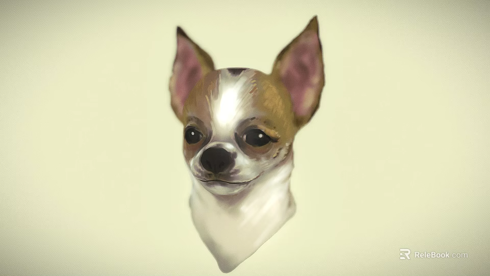 Chihuahua Game Movie Character With Big Ears Brown White Fur And Expressive Face 3d model 
