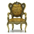 Ornate Vintage Accent Chair With Golden Carved Frame Patterned Fabric And Armrest Design