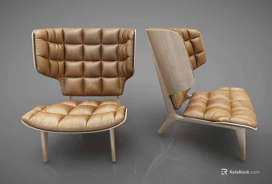 Modern Tufted Leather Single Sofa With Wooden Frame And Comfortable Design 3d model 