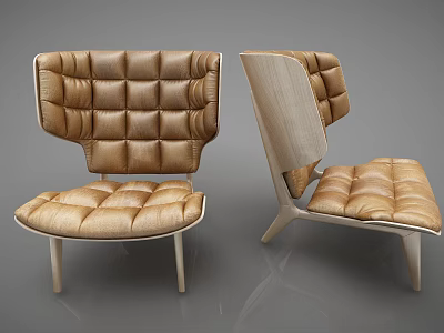 Modern Tufted Leather Single Sofa With Wooden Frame And Comfortable Design 3d model