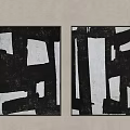 Two Black And White Abstract Paintings In Modern Frames For Home Decor 3d model