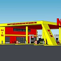 NIS Gas Station Exterior With Red And Yellow Building And Fuel Pumps