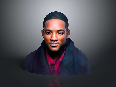 Smiling Man In Dark Coat With Red Shirt Against Gray Background Looking At Camera 3d model