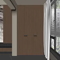 Modern Balcony Cabinet Design With Wooden Finish Sleek Doors And Window Blinds Natural Light