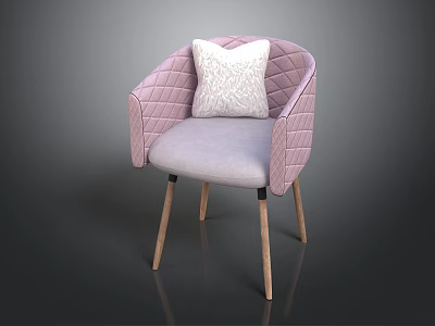 Pink Single Sofa With Diamond Stitching Light Gray Cushion Wooden Legs And White Pillow 3d model