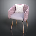 Pink Single Sofa With Diamond Stitching Light Gray Cushion Wooden Legs And White Pillow