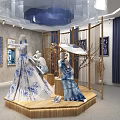 Modern Clothing Store Interior Featuring Golden Metal Frame And Blue Decor Clothing Displays