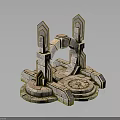 Decorative Stone Scene Component With Symmetrical Arch Pillars And Textured Circular Base 3d model