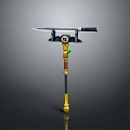 Traditional Japanese Katana Displayed On Golden Black Decorative Stand With Intricate Handle And Green Accent