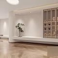 Modern Minimalist SPA Sauna Reception Area With White Design Wooden Floor And Plant Decoration