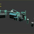 Industrial Equipment Setup With Black Blue Mechanical Parts Pipes Containers And Control Panels